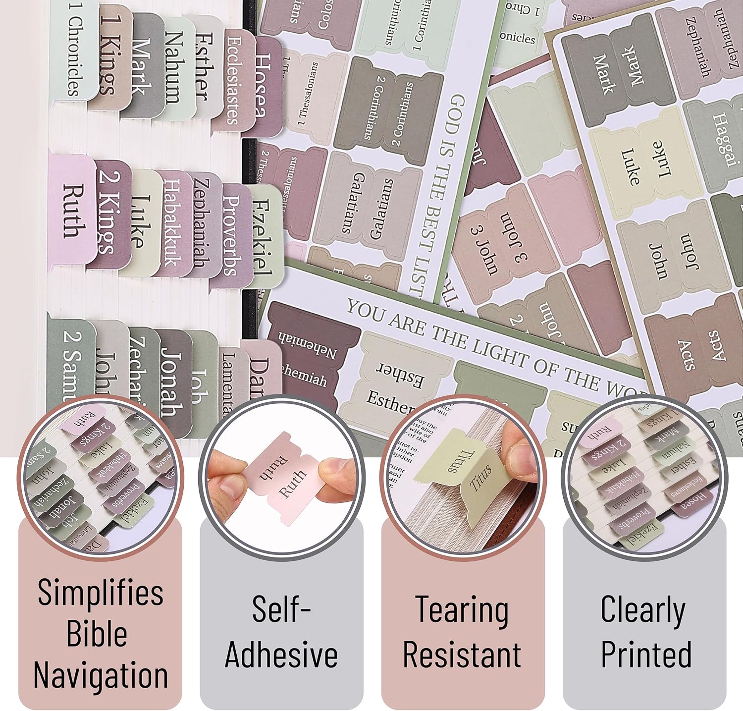 Bible tabs simplify navigation, self-adhesive, tearing resistant