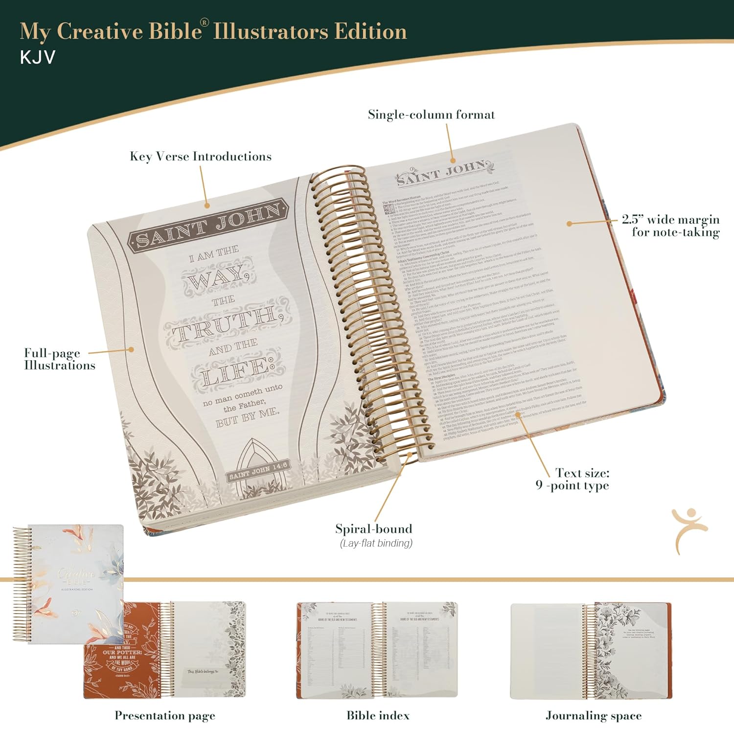 My Creative Bible KJV Illustrators Edition - floral cream vegan leather flexcover, angled view